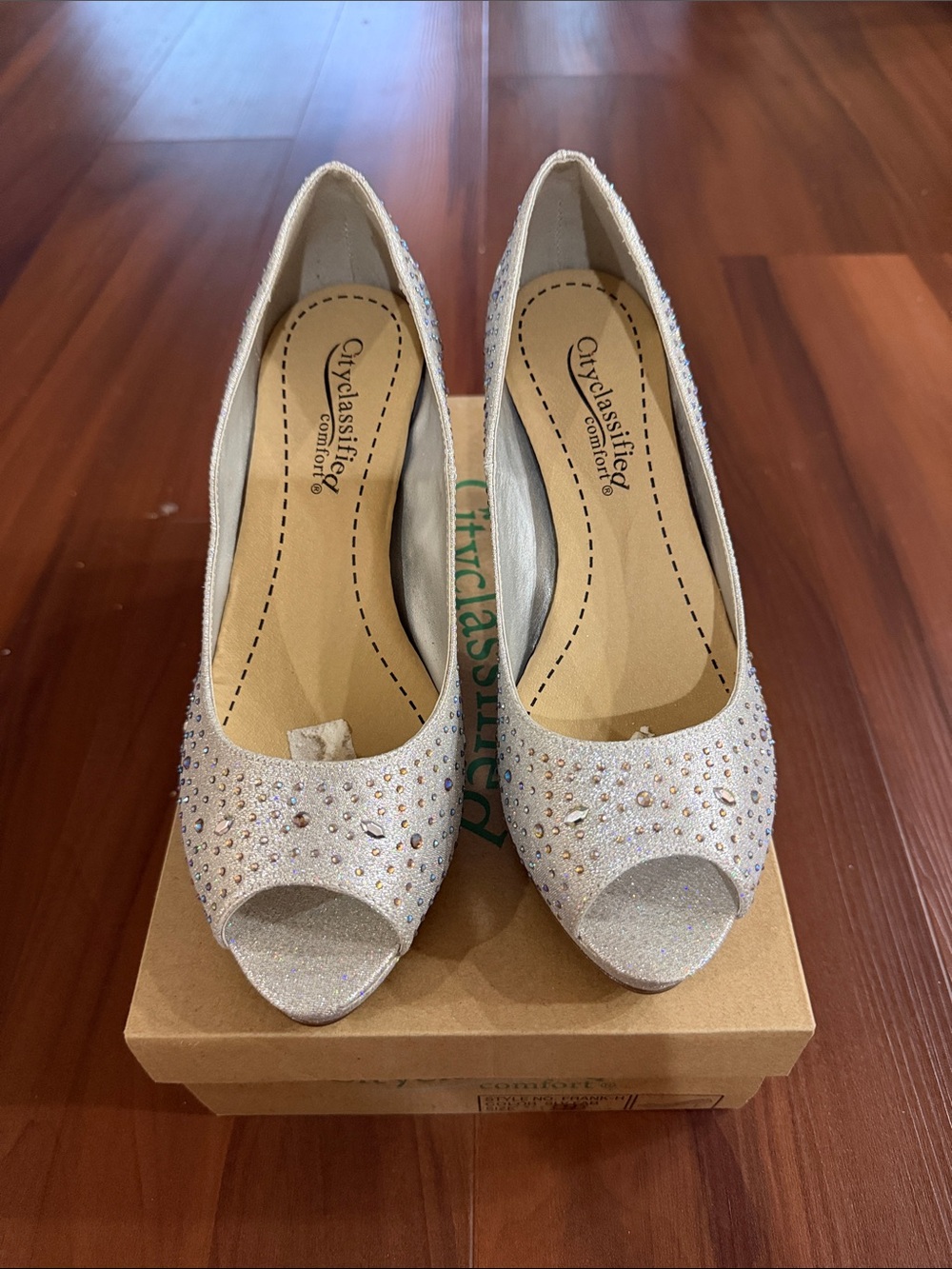 Cityclassified Women's Silver Glitter Peep-Toe Heels